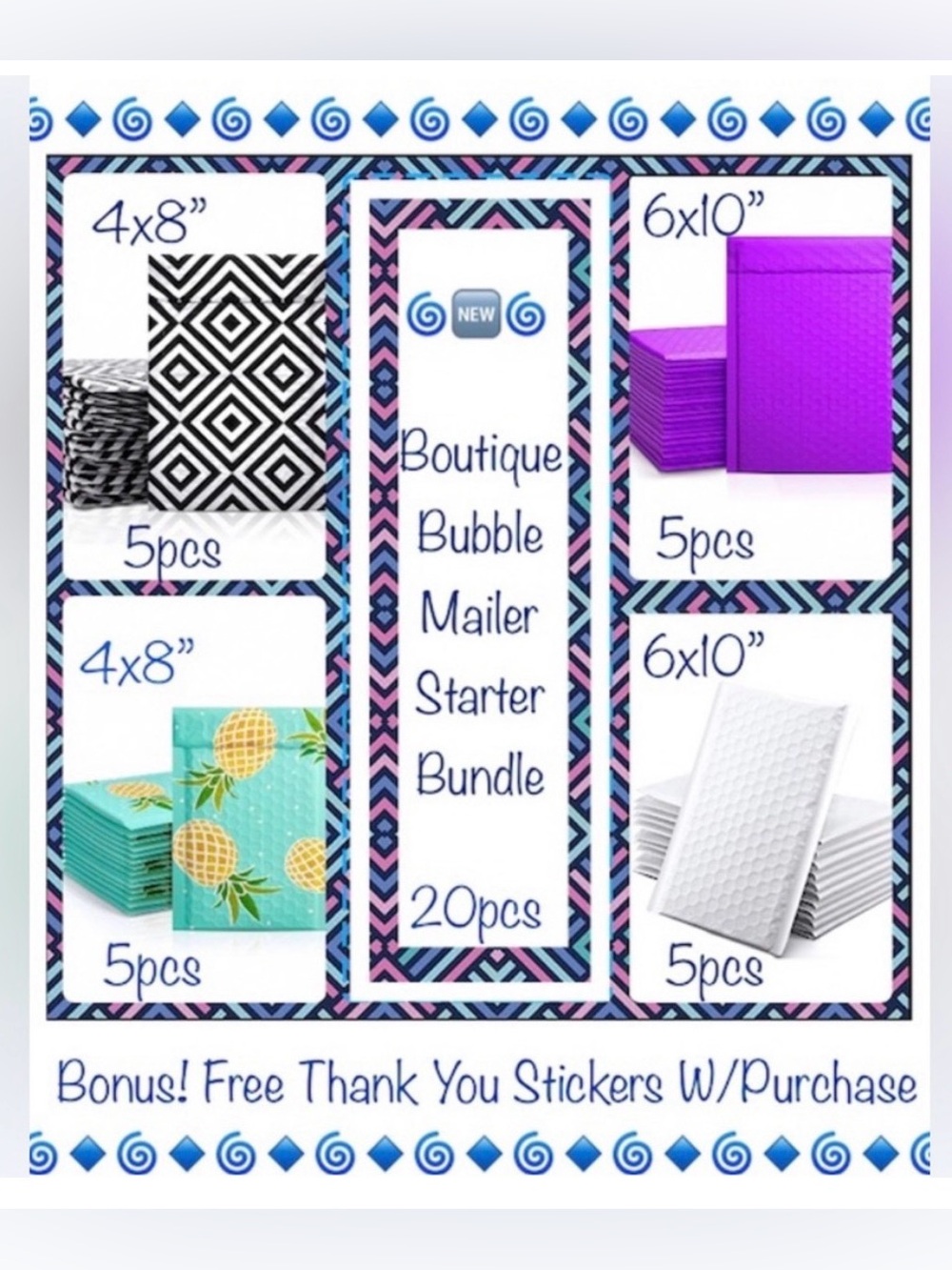 20ct Assorted Bubble Poly Mailers 🌀🆕🌀Boutique Starter Package⭐️ 20ct TY Stickers